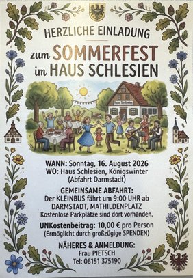 Gemeinsamen Fahrt des BdV-Kreisverband Darmstadt-Dieburg zum Sommerfest im Haus Schlesien in Königswinter.